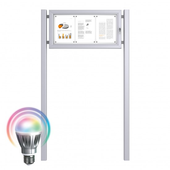 LED Schaukästen mit Standpfosten + Fußplatte - Magnetisch 3x DIN A4
