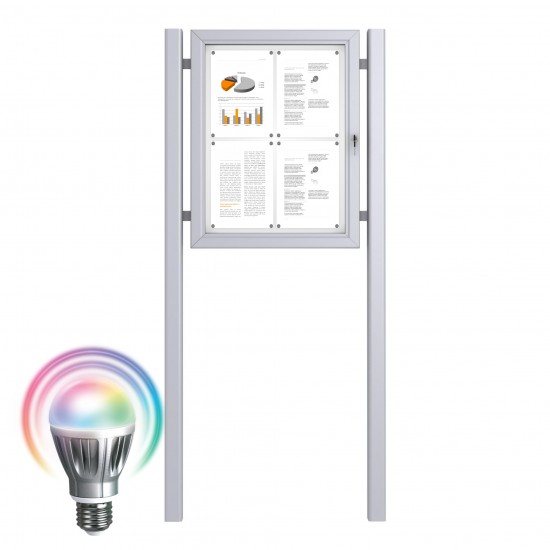 LED Schaukästen mit Standpfosten + Fußplatte - Magnetisch 4x DIN A4