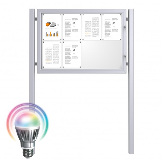 LED Schaukästen mit Standpfosten + Fußplatte - Magnetisch 8 x DIN A4
