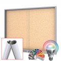 MIDI Sliding Doors Free Standing LED-RAL Noticeboard with Baseplate - Cork