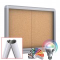 MAXI Sliding Doors Free Standing LED-RAL Noticeboard with Baseplate - Cork