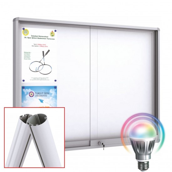 MIDI Sliding Free Standing LED Noticeboard with Baseplate - Magnetic 10 x DIN A4 (Round Corner)