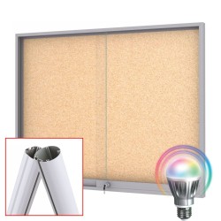 MIDI Sliding Free Standing LED Noticeboard with Baseplate - Cork 18 x DIN A4 (Mitred Corner)