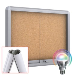 MAXI Sliding Free Standing LED Noticeboard with Baseplate - Cork 27 x DIN A4