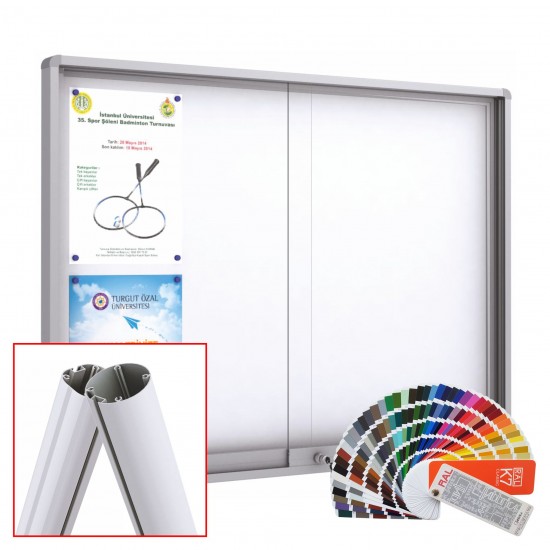 MIDI Sliding Free Standing RAL Noticeboard with Baseplate - Magnetic 15 x DIN A4 (Round Corner)