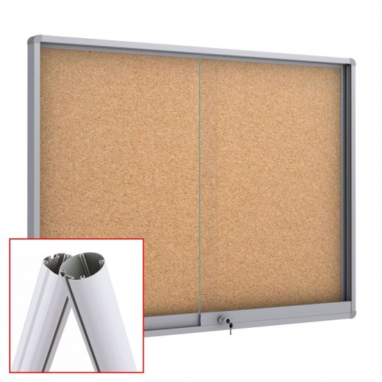 MIDI Sliding Free Standing Noticeboard with Baseplate - Cork 21 x DIN A4 (Round Corner)